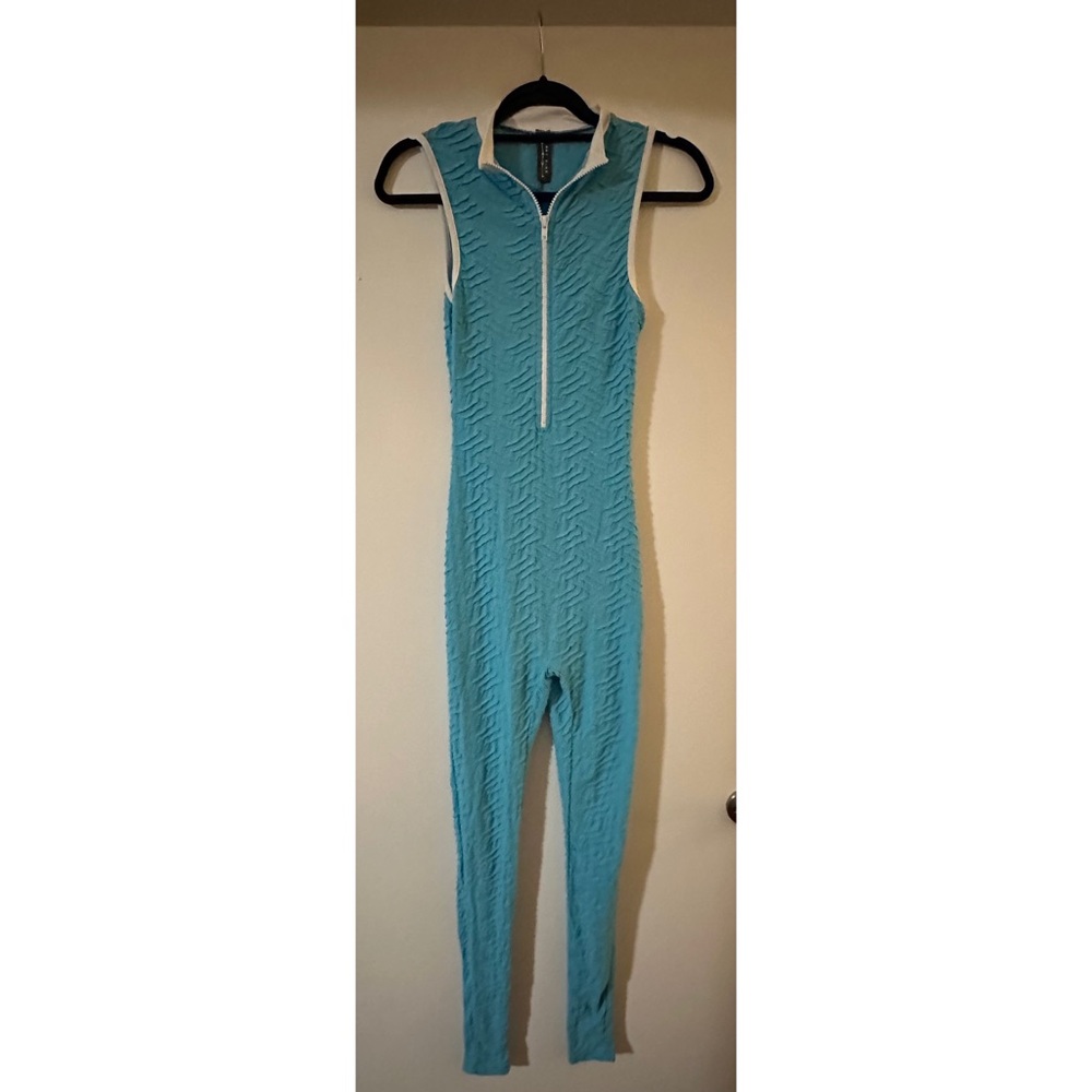 "May Pink" Baby Blue Sleeveless Ribbed Jumpsuit One Size